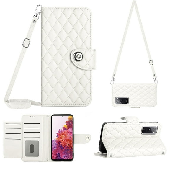 Crossbody Strap Case for Samsung S20 FE Wallet case Women Girls 【RFID Blocking】for Samsung Galaxy S20 FE, Crossbody Phone case Magnetic Closure Flip Cover Credit Card Holder Kickstand, White