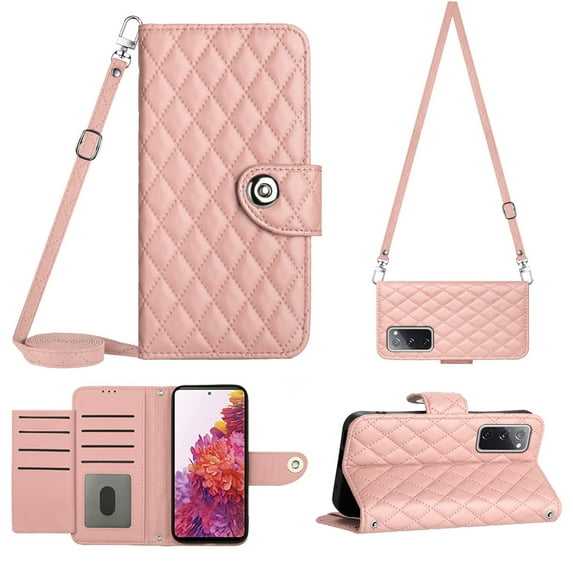 Crossbody Strap Case for Samsung S20 FE Wallet case Women Girls 【RFID Blocking】for Samsung Galaxy S20 FE, Crossbody Phone case Magnetic Closure Flip Cover Credit Card Holder Kickstand, Coralpink