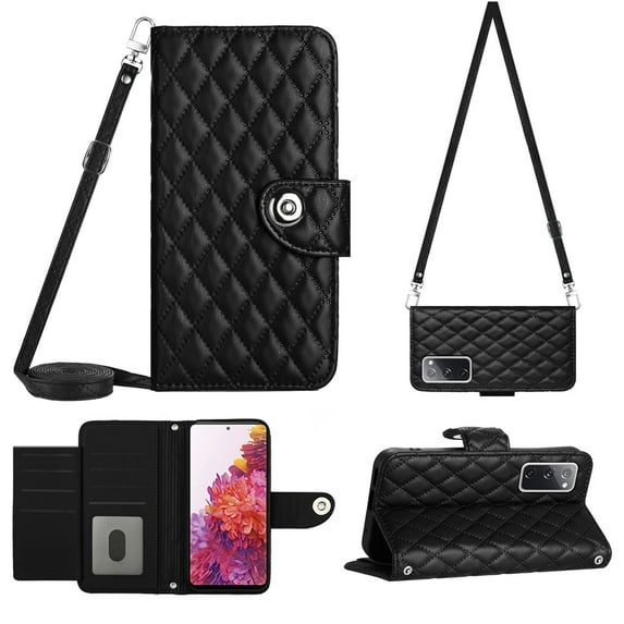 Crossbody Strap Case for Samsung S20 FE Wallet case Women Girls 【RFID Blocking】for Samsung Galaxy S20 FE, Crossbody Phone case Magnetic Closure Flip Cover Credit Card Holder Kickstand, Black