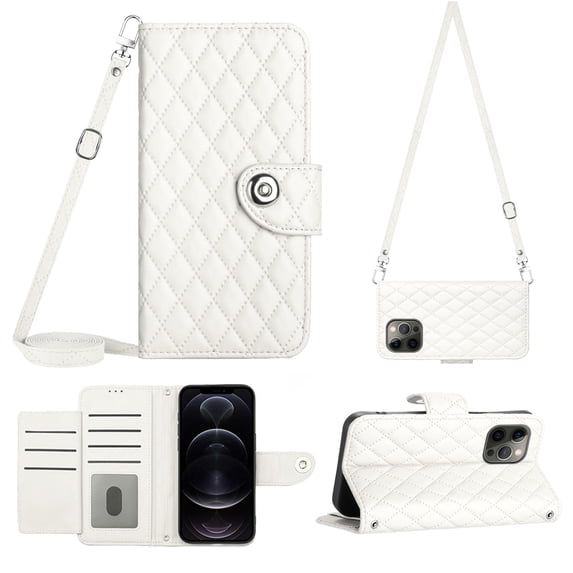 Crossbody Strap Case for iPhone 14 Pro Max Wallet case Women Girls 【RFID Blocking】For iPhone 14 Pro Max, Crossbody Phone case Magnetic Closure Flip Cover Credit Card Holder Kickstand, White