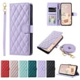thumbnail image 1 of Crossbody Strap Case for iPhone 8 Plus / 7 Plus Wallet PU Leather Elegant Diamond Patterned Credit Card Holder Full Body with Wrist Lanyard Strap Soft TPU Bumper Magnetic Closure Phone Cover,Purple, 1 of 8