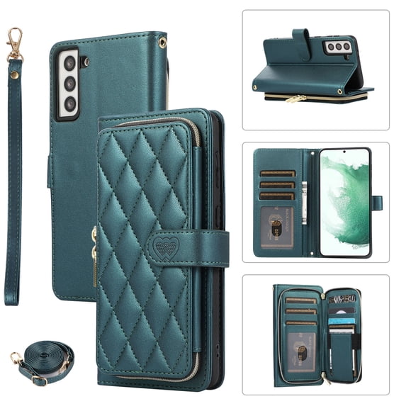 Crossbody Strap & Lanyard for Samsung Galaxy S21 Plus Case Wallet, with 10-Card Holder & 1 Bills Slot Soft PU Leather Magnetic Flip Folio Heavy Duty Protection Case for Galaxy S21 Plus, Darkgreen