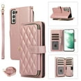 thumbnail image 1 of Crossbody Strap & Lanyard for Samsung Galaxy S22 Case Wallet, with 10-Card Holder & 1 Bills Slot Soft PU Leather Magnetic Flip Folio Heavy Duty Protection Case for Galaxy S22, Rosegold, 1 of 12