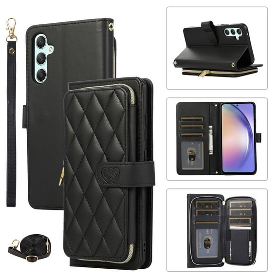 Crossbody Strap & Lanyard for Samsung Galaxy S23 FE Case Wallet, with 10-Card Holder & 1 Bills Slot Soft PU Leather Magnetic Flip Folio Heavy Duty Protection Case for Galaxy S23 FE, Black