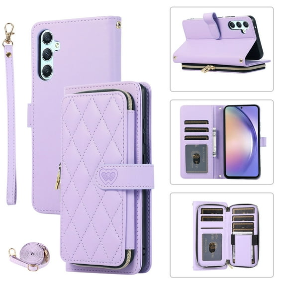 Crossbody Strap & Lanyard for Samsung Galaxy S23 FE Case Wallet, with 10-Card Holder & 1 Bills Slot Soft PU Leather Magnetic Flip Folio Heavy Duty Protection Case for Galaxy S23 FE, Purple