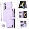 thumbnail image 1 of Crossbody Strap & Lanyard for Samsung Galaxy Z Fold 4 5G Case Wallet, with 10-Card Holder & 1 Bills Slot Soft PU Leather Magnetic Flip Folio Heavy Duty Protection Case for Galaxy Z Fold 4, Purple, 1 of 9