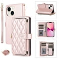 thumbnail image 1 of Crossbody Strap & Lanyard for iPhone 14 Case Wallet, with 10-Card Holder & 1 Bills Slot Soft PU Leather Magnetic Flip Folio Heavy Duty Protection Case for iPhone 14, Rosegold, 1 of 12
