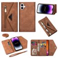thumbnail image 1 of Crossbody Strap Wallet Case For iPhone 16 Plus , Magnetic Book Envelope Design PU Leather Shoulder Strap Hand Wrist Stand Flip Cards Slots Cover with wrist Strap for iPhone 16 Plus,Brown, 1 of 14