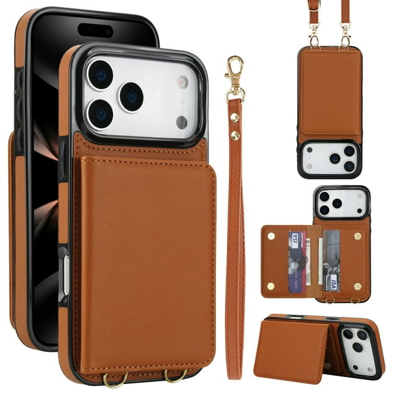 Crossbody Strap Wallet Case for Samsung Galaxy A16 5G with Card Holder, Luxury PU Leather RFID Blocking Protective Case with Magnetic Back Flip Kickstand Detachable Wrist Lanyard,Brown