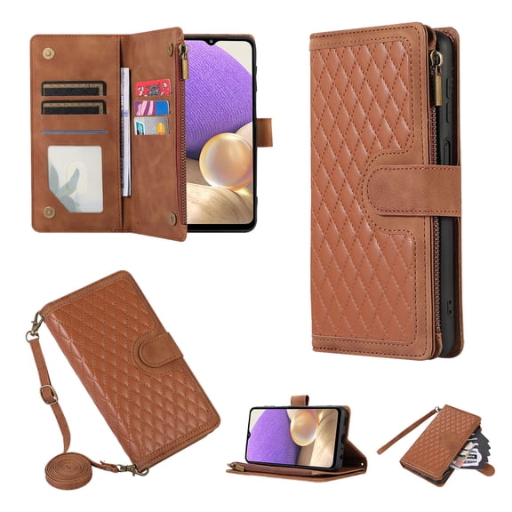 Crossbody Strap Wallet Case for Samsung Galaxy Note 20 Ultra, PU Leather Case with Lanyard Strap Wristlet Zipper Card Holder Anti-shock Anti-fall Kickstand Flip Case Cover for Note 20 Ultra, Brown