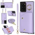 thumbnail image 1 of Crossbody Strap Wallet Case for Samsung Galaxy Note 20 Ultra with Wrist Strap, 360° Rotating Ring Kickstand & Card Holder PU Leather Purse Magnetic Snap Zipper Case Cover for Note 20 Ultra, Purple, 1 of 9