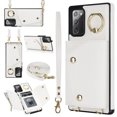 thumbnail image 1 of Crossbody Strap Wallet Case for Samsung Galaxy Note 20 with Wrist Strap, 360° Rotating Ring Kickstand & Card Holder PU Leather Purse Magnetic Snap Zipper Case Cover for Galaxy Note 20, White, 1 of 9