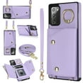 thumbnail image 1 of Crossbody Strap Wallet Case for Samsung Galaxy Note 20 with Wrist Strap, 360° Rotating Ring Kickstand & Card Holder PU Leather Purse Magnetic Snap Zipper Case Cover for Galaxy Note 20, Purple, 1 of 9