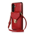 thumbnail image 1 of Crossbody Strap Wallet Case for Samsung Galaxy S23 FE, Elegant Premium PU Leather Case with Card Holder, Women Shoulder Strap Handbag Purse Drop Protection Cover Case for S23 FE - Red, 1 of 6