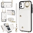 thumbnail image 1 of Crossbody Strap Wallet Case for iPhone 11 with Wrist Strap, 360° Rotating Ring Kickstand & Card Holder PU Leather Purse Magnetic Snap Zipper Case Cover for iPhone 11, White, 1 of 9