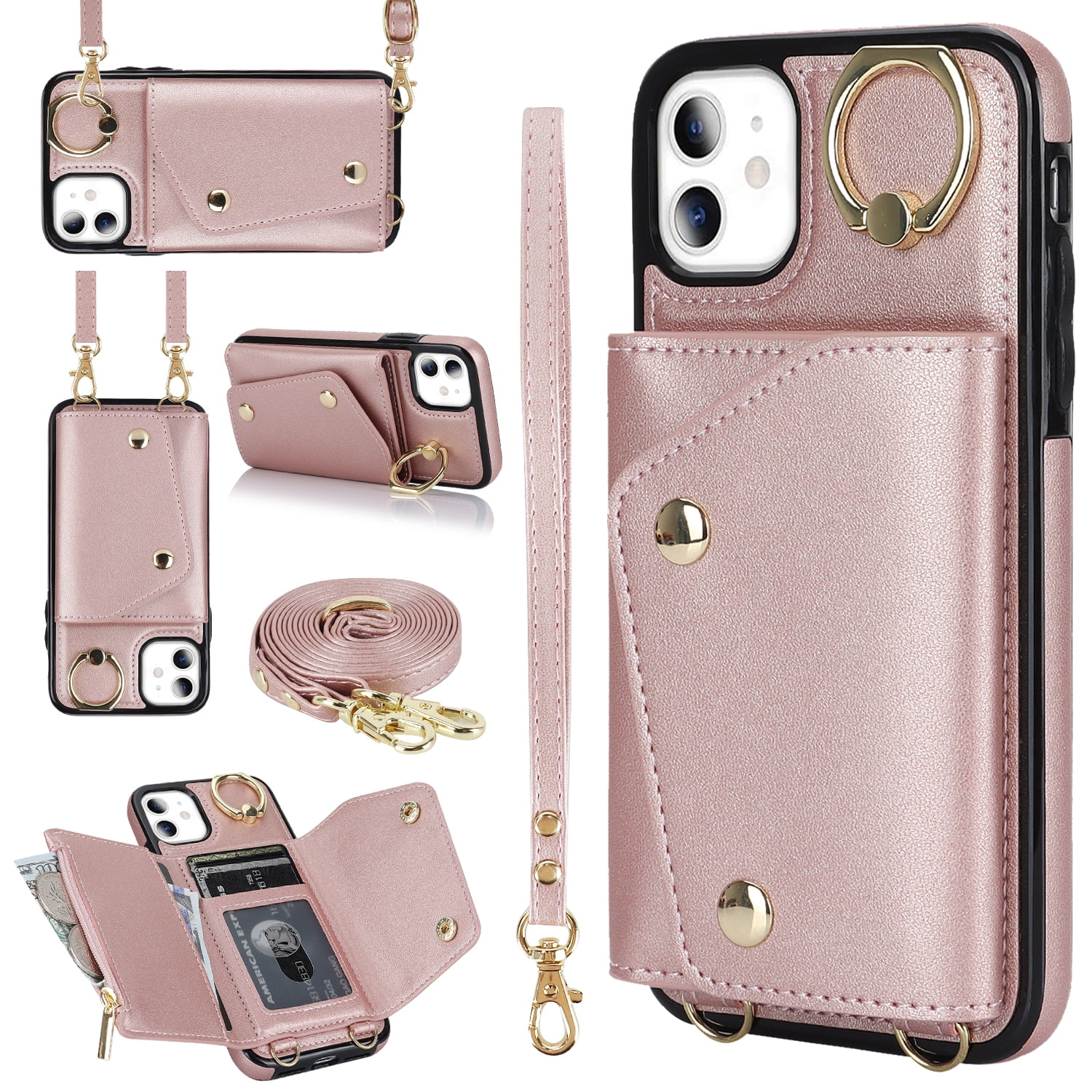 Crossbody Strap Wallet Case for iPhone 11 with Wrist Strap, 360