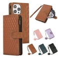 thumbnail image 1 of Crossbody Strap Wallet Case for iPhone 12/12 Pro, PU Leather Case with Lanyard Strap Wristlet Zipper Card Holder Anti-shock Anti-fall Kickstand Flip Case Cover for iPhone 12/12 Pro, Brown, 1 of 9