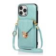 thumbnail image 1 of Crossbody Strap Wallet Case for iPhone 14 Pro, Elegant Premium PU Leather Case with Card Holder, Women Shoulder Strap Handbag Purse Drop Protection Cover Case for iPhone 14 Pro - Green, 1 of 6