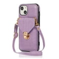 thumbnail image 1 of Crossbody Strap Wallet Case for iPhone 15, Elegant Premium PU Leather Case with Card Holder, Women Shoulder Strap Handbag Purse Drop Protection Cover Case for iPhone 15 - Purple, 1 of 6