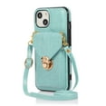 thumbnail image 1 of Crossbody Strap Wallet Case for iPhone 15, Elegant Premium PU Leather Case with Card Holder, Women Shoulder Strap Handbag Purse Drop Protection Cover Case for iPhone 15 - Green, 1 of 6
