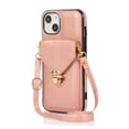 thumbnail image 1 of Crossbody Strap Wallet Case for iPhone 15, Elegant Premium PU Leather Case with Card Holder, Women Shoulder Strap Handbag Purse Drop Protection Cover Case for iPhone 15 - Rosegold, 1 of 6