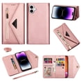 thumbnail image 1 of Crossbody Strap Wallet Case For iPhone 16 Plus , Magnetic Book Envelope Design PU Leather Shoulder Strap Hand Wrist Stand Flip Cards Slots Cover with wrist Strap for iPhone 16 Plus,Rosegold, 1 of 14