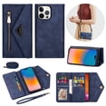 thumbnail image 1 of Crossbody Strap Wallet Case For iPhone 16 Pro Max , Magnetic Book Envelope Design PU Leather Shoulder Strap Hand Wrist Stand Flip Cards Slots Cover with wrist Strap for iPhone 16 Pro Max,Blue, 1 of 14