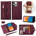 thumbnail image 1 of Crossbody Strap Wallet Case For iPhone 16 Pro Max , Magnetic Book Envelope Design PU Leather Shoulder Strap Hand Wrist Stand Flip Cards Slots Cover with wrist Strap for iPhone 16 Pro Max,Winered, 1 of 14