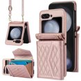 thumbnail image 1 of Crossbody Strap + Wristband Phone Case for Motorola Razr 60 / Motorola Razr 2025 Wallet Cover, PU Leather Flip Card Holder Cell Accessories for Women Girls RFID Blocking - Rosegold, 1 of 9