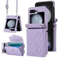 thumbnail image 1 of Crossbody Strap + Wristband Phone Case for Samsung Galaxy Z Flip 6 Wallet Cover, PU Leather Flip Card Holder Cell Accessories for Women Girls RFID Blocking for Samsung Galaxy Z Flip 6 - Lightpurple, 1 of 9