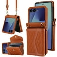 thumbnail image 1 of Crossbody Strap + Wristband Phone Case for Samsung Galaxy Z Flip 7 Wallet Cover, PU Leather Flip Card Holder Cell Accessories for Women Girls RFID Blocking for Samsung Galaxy Z Flip 7 - Brown, 1 of 7