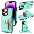 thumbnail image 1 of Crossbody Strap for iPhone 13 Pro Wallet Case with Card Holder, Flip PU Leather for iPhone 13 Pro Case Stand Zipper Pocket Protective Phone Case for Women Girls - Mint, 1 of 8