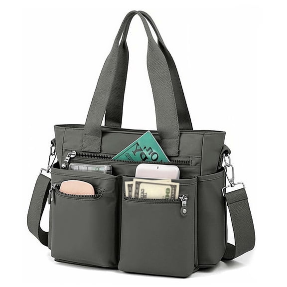 Gocvo Casual Tote Bags with Multiple Pockets, Nylon Large Capacity Crossbody Tote Bag, Working Bag for Ladies (Grey)