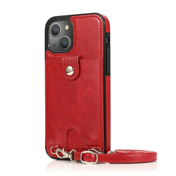 Crossbody Wallet Case for Apple iPhone 15,Decase Premium PU Leather Back Flip Wallet Cover With Detachable Lanyard Strap Shockproof Phone Shell,for Apple iPhone 15 - Red