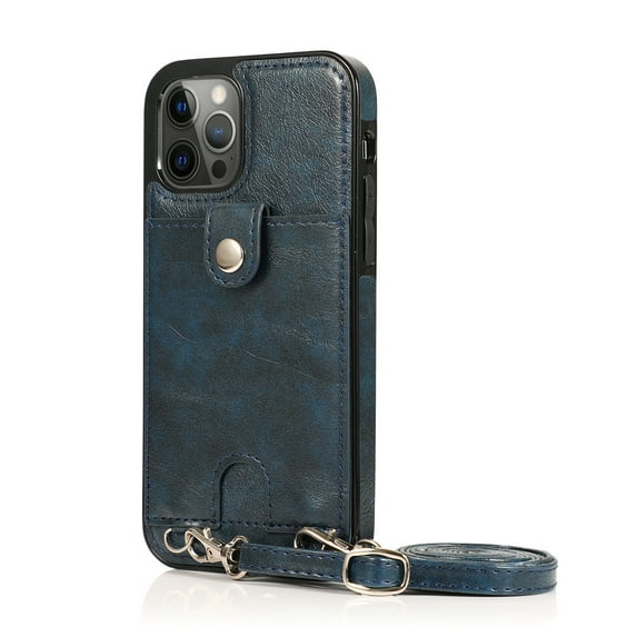 Crossbody Wallet Case for Apple iPhone 15 Pro Max,Decase Premium PU Leather Back Flip Wallet Cover With Detachable Lanyard Strap Shockproof Phone Shell,for Apple iPhone 15 Pro Max - Blue