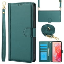 Crossbody Wallet Case Compatible for Moto G Power 5G 2024 Card Holder PU Leather Magnetic Snap Lanyard Wrist Strap Shockproof Full Body Protection Purse Phone Case, Green