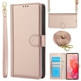 thumbnail image 1 of Crossbody Wallet Case Compatible for Motorola Moto G 5G (2024) Card Holder PU Leather Magnetic Snap Lanyard Wrist Strap Shockproof Full Body Protection Purse Phone Case, Rosegold, 1 of 8