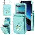 thumbnail image 1 of Crossbody Wallet Case Compatible for Motorola Razr+ 2024, RFID Blocking Card Slots, Metal Finger Ring, Premium PU Leather Lanyard Shoulder Strap Back Purse Cover Shockproof Case, Green, 1 of 9