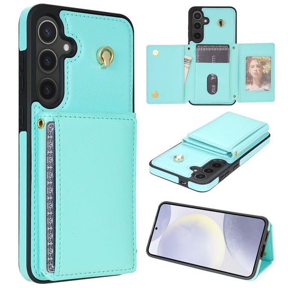 Crossbody Wallet Case Compatible for Samsung Galaxy A15, Folio Card Holder PU Leather Magnetic Clasp Shoulder Strap Purse Phone Case for Samsung Galaxy A15 Protective Cover, Mint