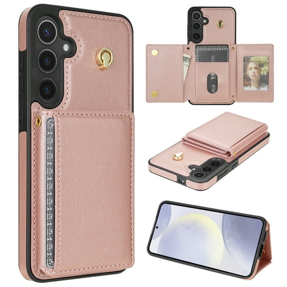 Crossbody Wallet Case Compatible for Samsung Galaxy A54 5G, Folio Card Holder PU Leather Magnetic Clasp Shoulder Strap Purse Phone Case for Samsung Galaxy A54 5G Protective Cover, Rosegold