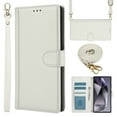 thumbnail image 1 of Crossbody Wallet Case Compatible for Samsung Galaxy S21 Card Holder PU Leather Magnetic Snap Lanyard Wrist Strap Shockproof Full Body Protection Purse Phone Case for Galaxy S24 Ultra, White, 1 of 8