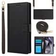 thumbnail image 1 of Crossbody Wallet Case Compatible for Samsung Galaxy S24 Ultra Card Holder PU Leather Magnetic Snap Lanyard Wrist Strap Shockproof Full Body Protection Purse Phone Case for Galaxy S24 Ultra, Black, 1 of 8