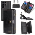 thumbnail image 1 of Crossbody Wallet Case Compatible with Samsung Galaxy S25 Ultra RFID Blocking Detachable Card Holder Soft PU Leather Magnetic Snap Shoulder Strap Zipper Phone Case For Samsung Galaxy S25 Ultra,Black, 1 of 8