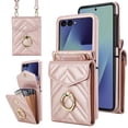 thumbnail image 1 of Crossbody Wallet Case Compatible for Samsung Galaxy Z Flip 7, RFID Blocking Card Slots, Metal Finger Ring, Premium PU Leather Lanyard Shoulder Strap Back Purse Cover Shockproof Case, Rosegold, 1 of 9