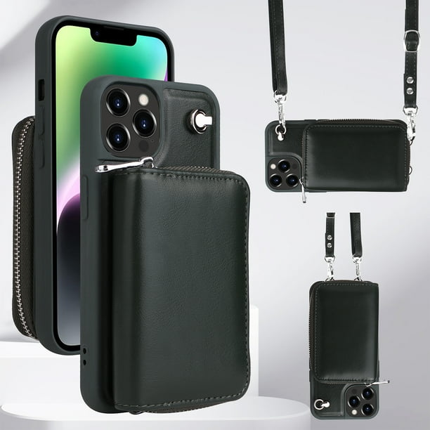 Crossbody Wallet Case Compatible with iPhone 11 Pro with Detachable RFID Blocking Zipper Card Holder Pocket Shoulder Strap Removable PU Leather Purse