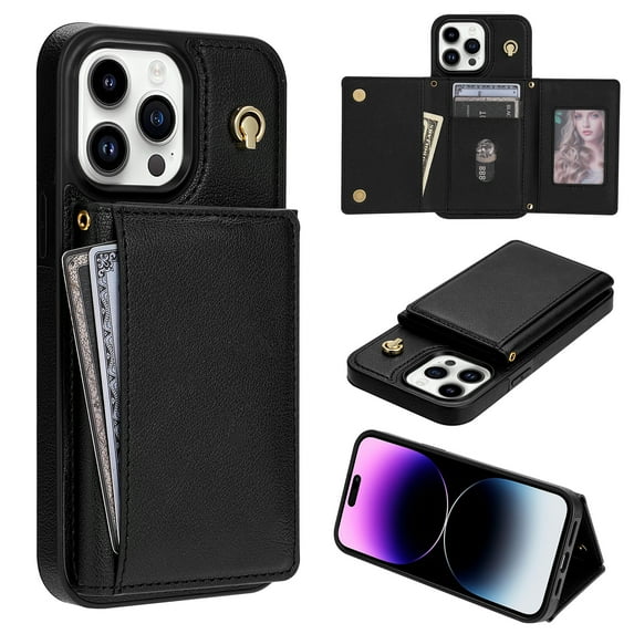Crossbody Wallet Case Compatible for iPhone 12 Pro Max, Folio Card Holder PU Leather Magnetic Clasp Shoulder Strap Purse Phone Case for iPhone 12 Pro Max Protective Cover, Black
