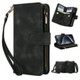 thumbnail image 1 of Crossbody Wallet Case Compatible for iPhone 14 Plus RFID Blocking 9-Card Holder Vintage PU Leather Shoulder Strap Zipper Pocket Phone Case with Flip Kickstand for iPhone 14 Plus, Black, 1 of 7