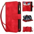 thumbnail image 1 of Crossbody Wallet Case Compatible for iPhone 15 Plus RFID Blocking 9-Card Holder Vintage PU Leather Shoulder Strap Zipper Pocket Phone Case with Flip Kickstand for iPhone 15 Plus, Red, 1 of 7