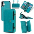 thumbnail image 1 of Crossbody Wallet Case Compatible with iPhone 16 Plus RFID Blocking Detachable Card Holder Soft PU Leather Magnetic Snap Shoulder Strap Zipper Phone Case For iPhone 16 Plus,Blue, 1 of 8