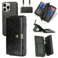 thumbnail image 1 of Crossbody Wallet Case Compatible with iPhone 16 Pro Max RFID Blocking Detachable Card Holder Soft PU Leather Magnetic Snap Shoulder Strap Zipper Phone Case For iPhone 16 Pro Max,Black, 1 of 8